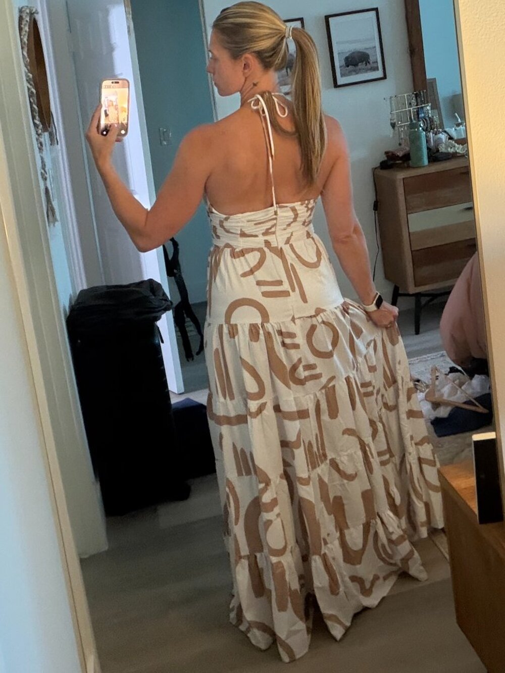 Seven Wonders Yorkalina Maxi Dress Brown Abstract Print Cutout Halter Size S - Picture 3 of 4